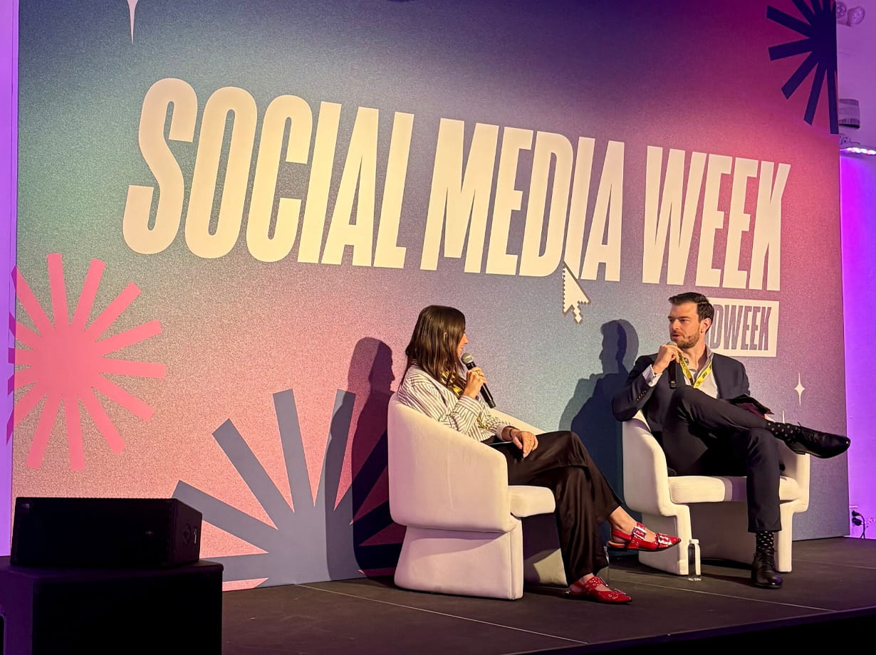 2 people talking on Social Media Week 2026 stage